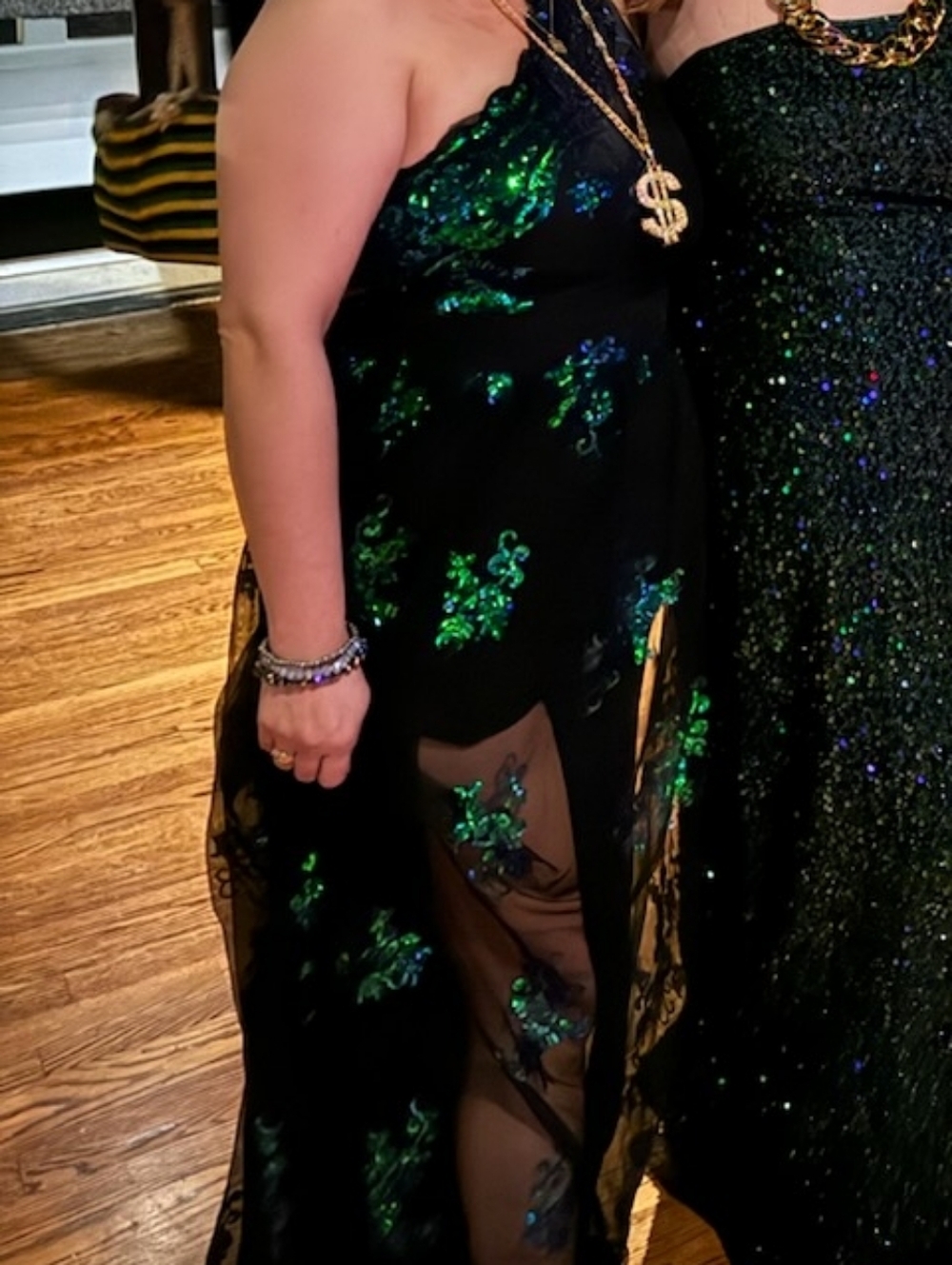 SHEIN One-Shoulder Sequin Black Dress with Green and Blue Accents - Picture 5 of 5